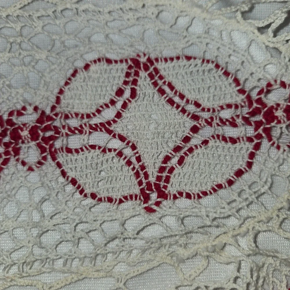 Vintage Crochet Table Runners Doilies Lot of 9 Red Blue White Cream Snowflake
